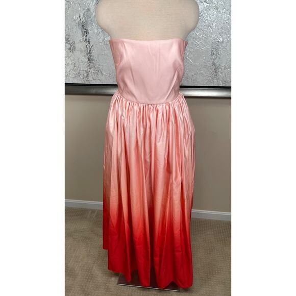 SAU LEE Teigen Strapless Blush Red Pink Ombre Maxi Gown Size 8 - Picture 7 of 13